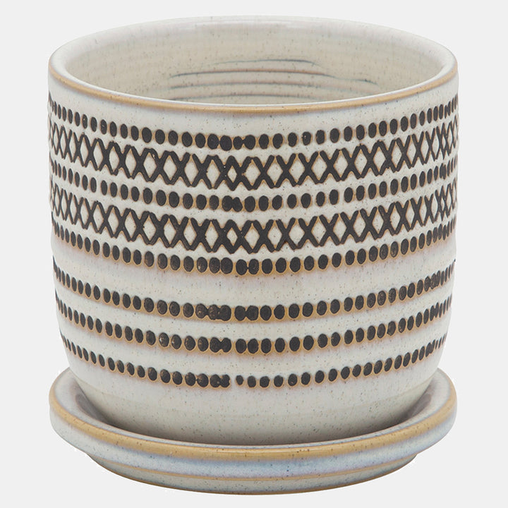 Aztec Planter W/ Saucer, Beige