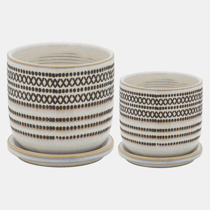 Aztec Planter W/ Saucer, Beige