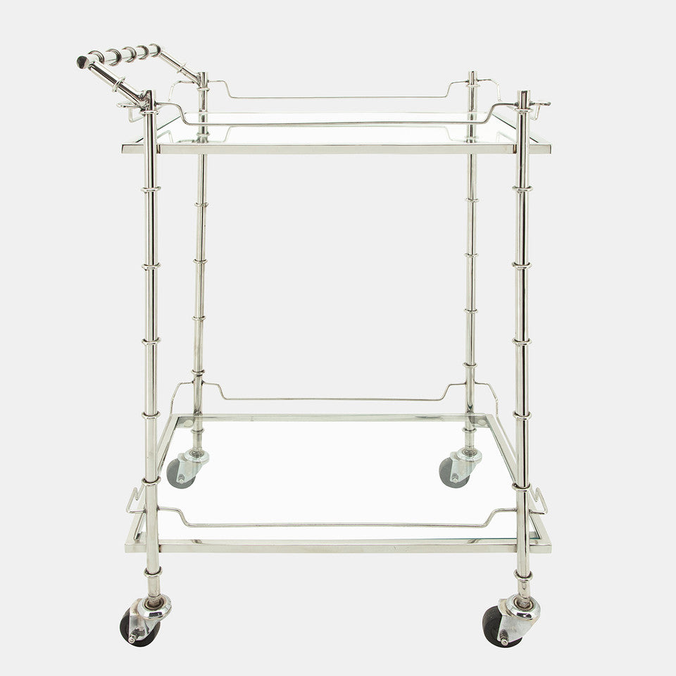 Two Tier 30"H Rolling Bar Cart, Silver