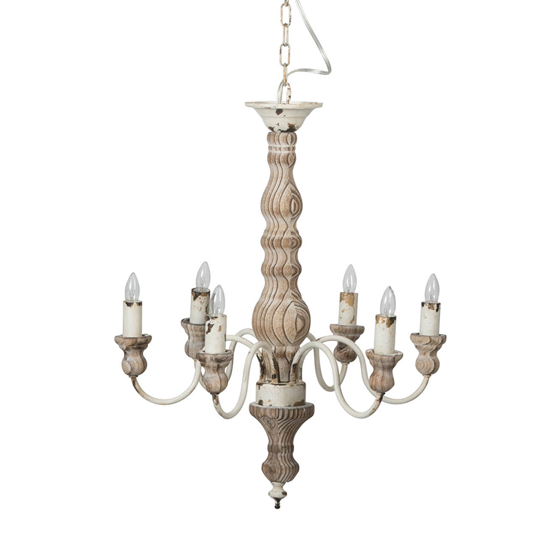Chandelier White Distressed Natural Wood