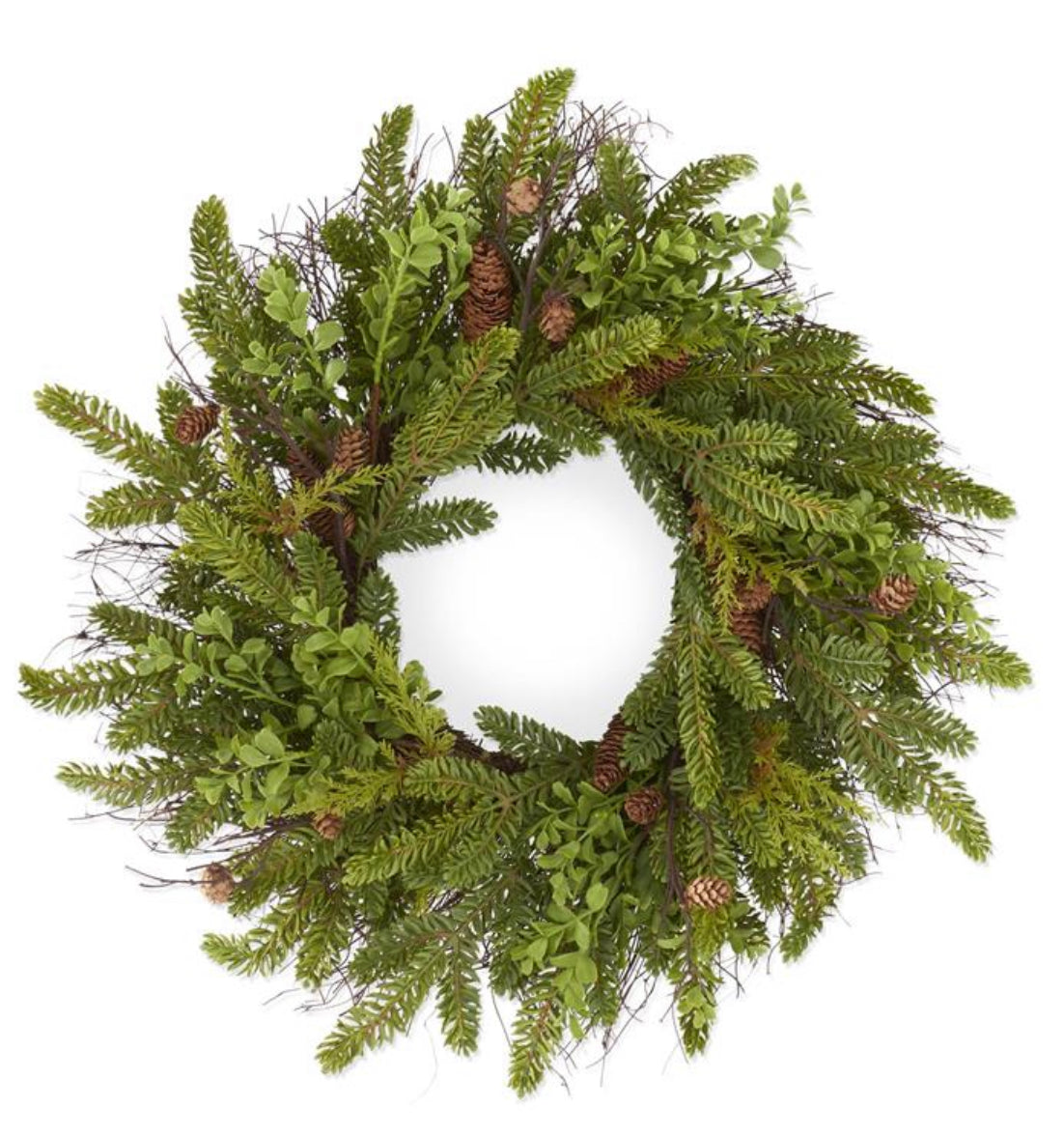 24” Twig Pine & Mixed Foliage Wreath w/Pinecones