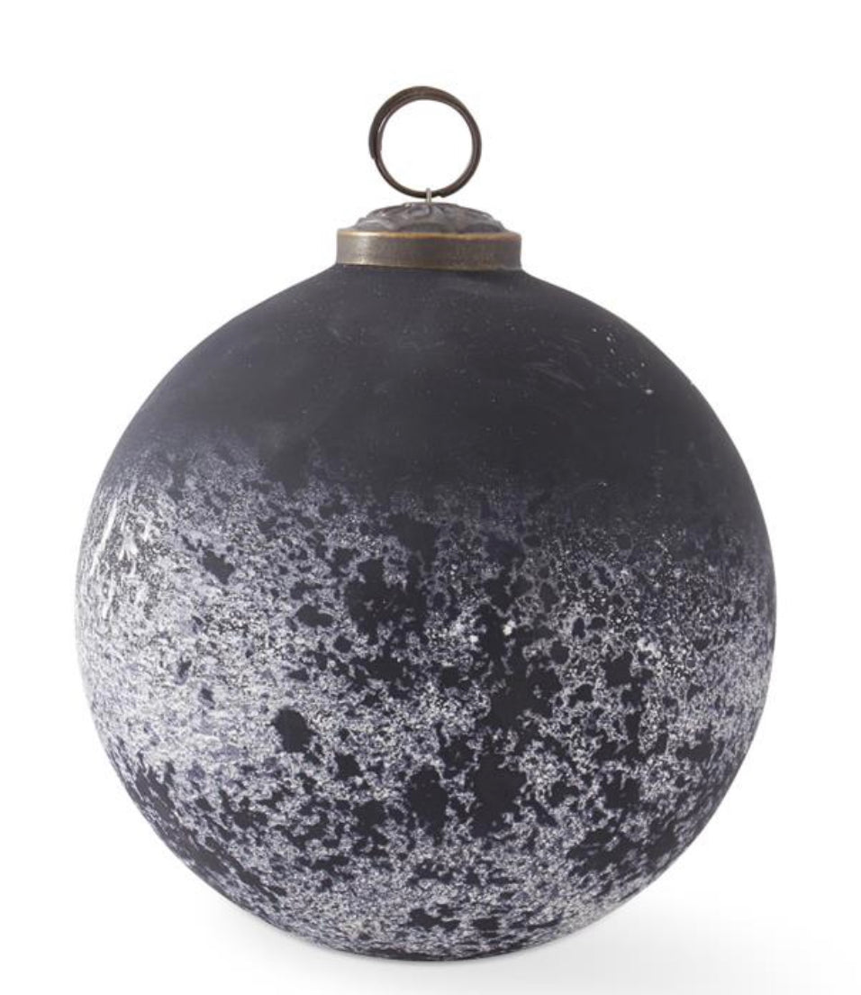 5” Black & Half White w/Speckles Glass Ornament