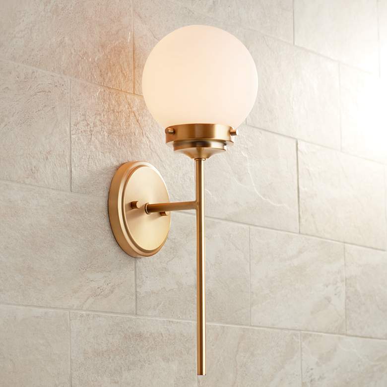 Sconce Ayva 18" High Brass and White Glass Wall
