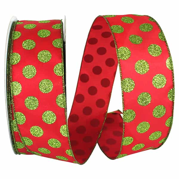 Ribbon Green Dots Glitter Red/Lime 2.5"x50yd
