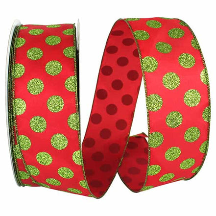 Ribbon Green Dots Glitter Red/Lime 2.5"x50yd