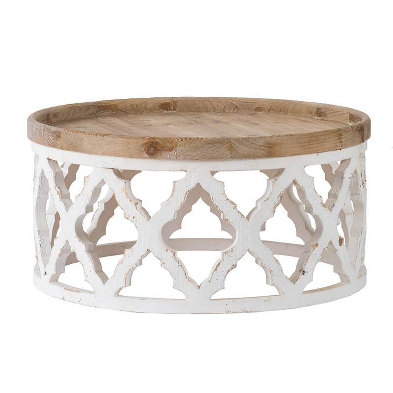 Lattice Patterned White Round Coffee Table