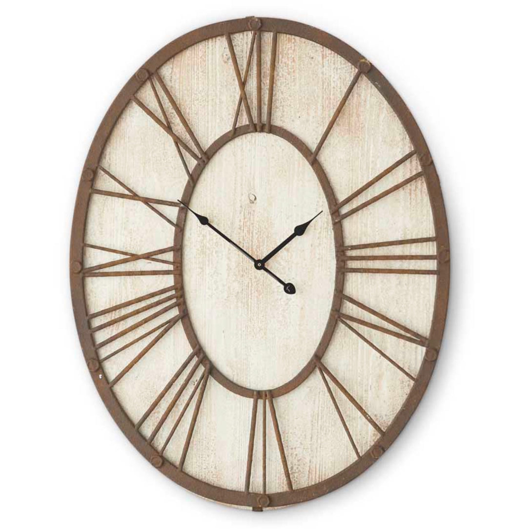 Clock Oval White Washed 30"