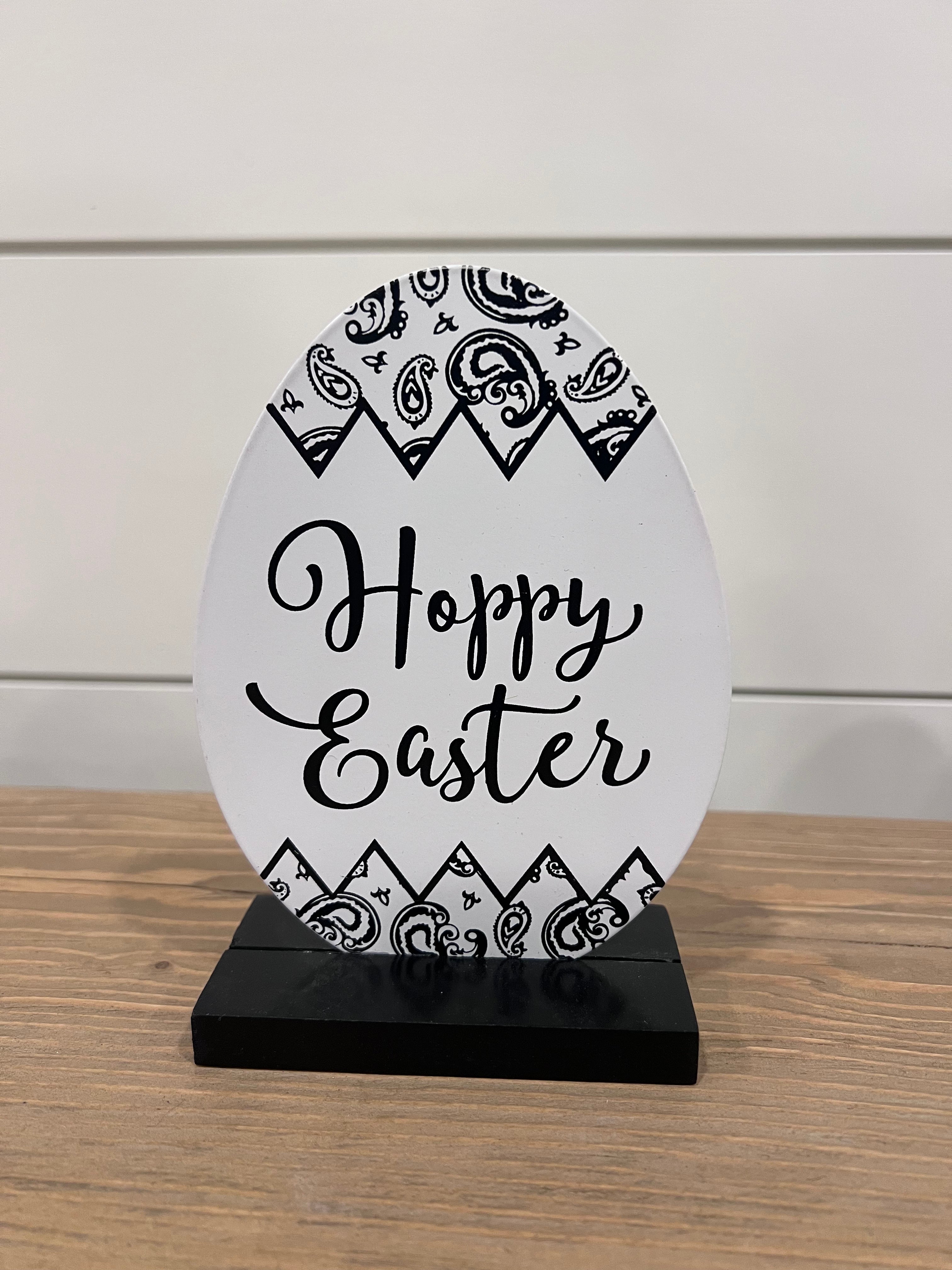 Assorted Black & White Enameled Easter Egg Cutout Tabletop Signs