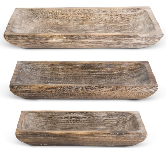20.5” Carved Rectangular Paulownia Wood Tray