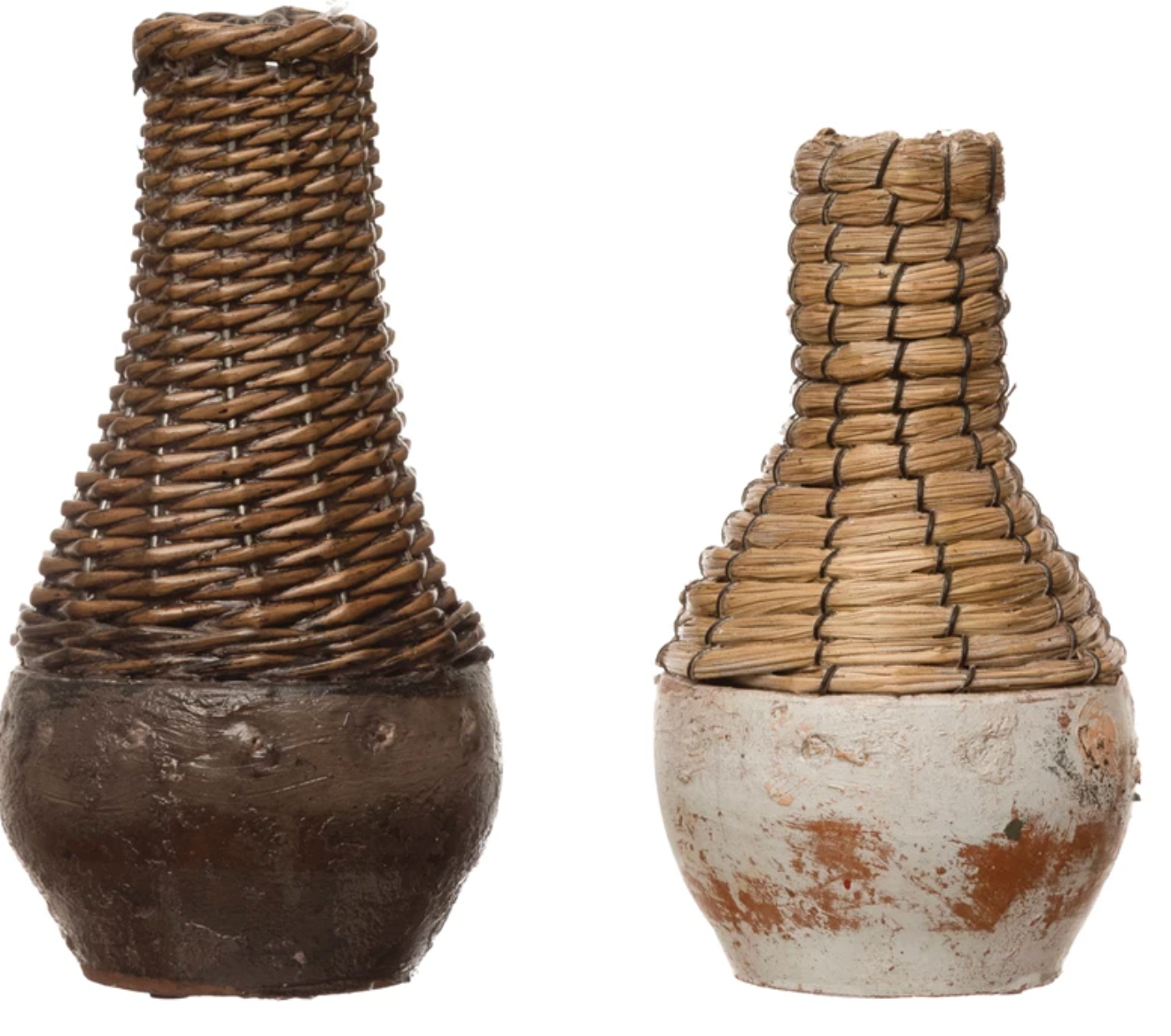Hand-Woven Rattan Vase w/ Clay