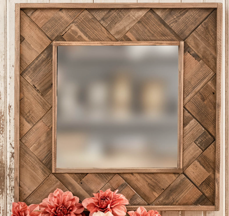 MIRROR 24.75" SQUARE WOOD FRAMED