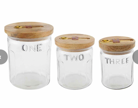 Glass Canisters w/ Mango Wood Lids and Spoons