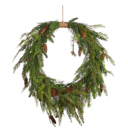 36" OVAL CEDAR AND PINECONE WREATH
