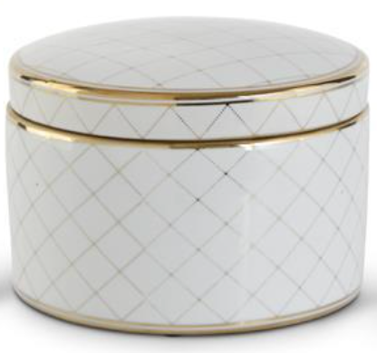 WHITE & GOLD ROUND CERAMIC LIDDED CONTAINERS