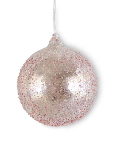 4.75" LIGHT PINK MERCURY GLASS ROUND ORNAMENT