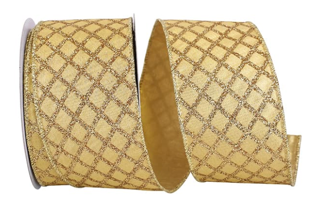 RIBBON GLITTER DIAMOND LATTICE METALLIC LAME WIRED EDGE 2.5"x10YD