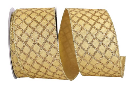 RIBBON GLITTER DIAMOND LATTICE METALLIC LAME WIRED EDGE 2.5"x10YD