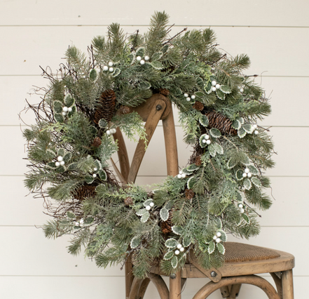 24" SNOW PINE & CEDAR W/ BERRIES & CONES WREATH
