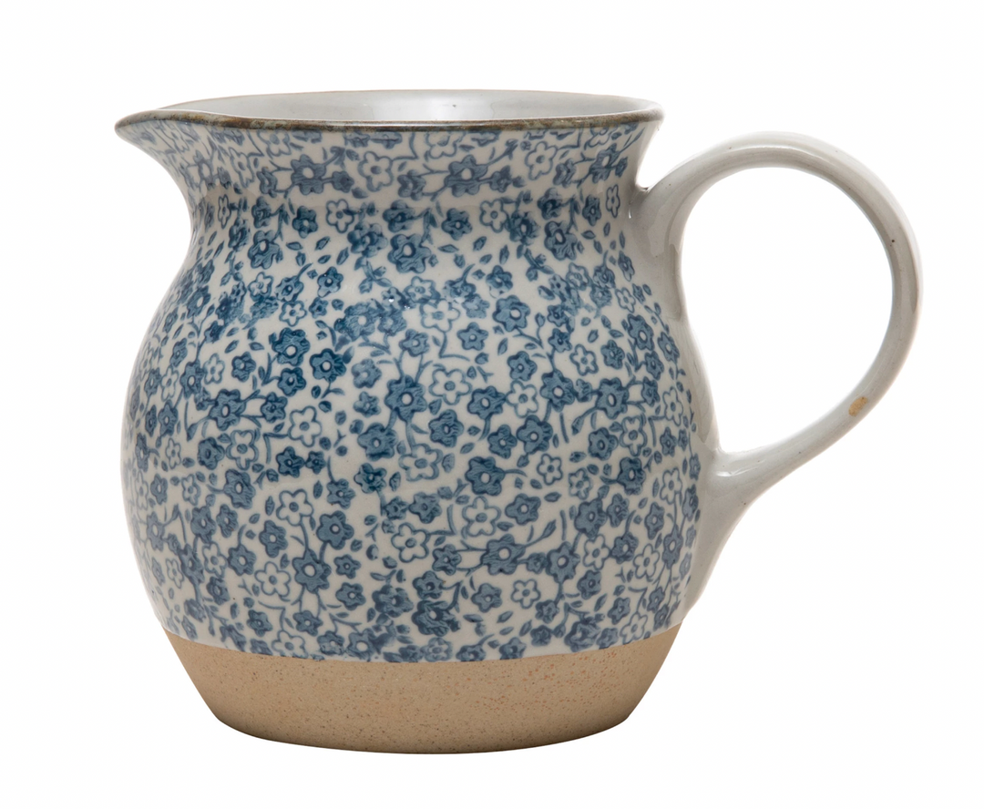 Dinnerware Hand-Painted Stoneware Pitcher with Floral Print