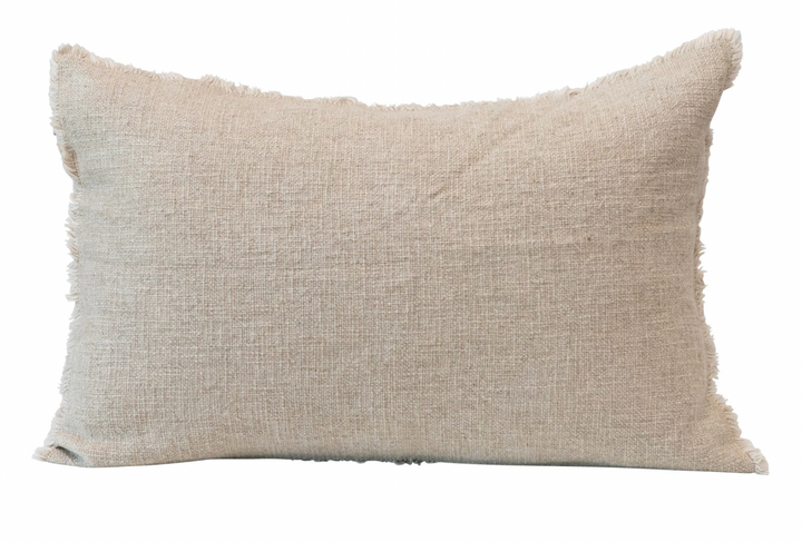 24" x 16" Linen Blend Lumbar Pillow w/ Frayed Edges