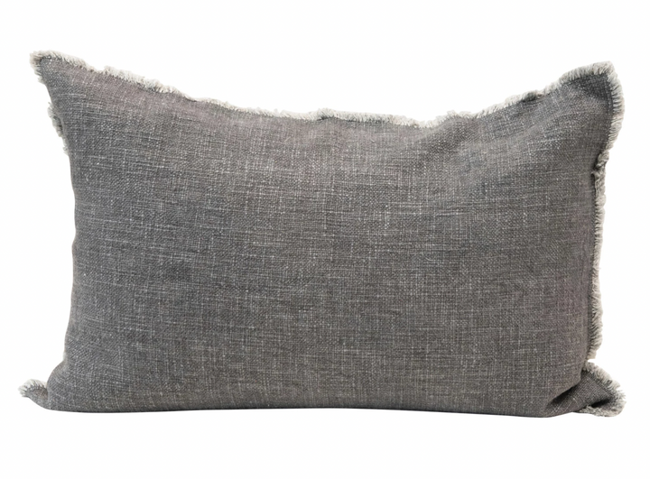 24" x 16" Linen Blend Lumbar Pillow w/ Frayed Edges