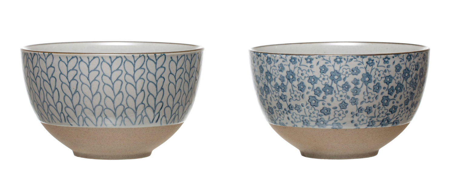 Dinnerware Set of 2 Hand-Painted Stoneware Bowls