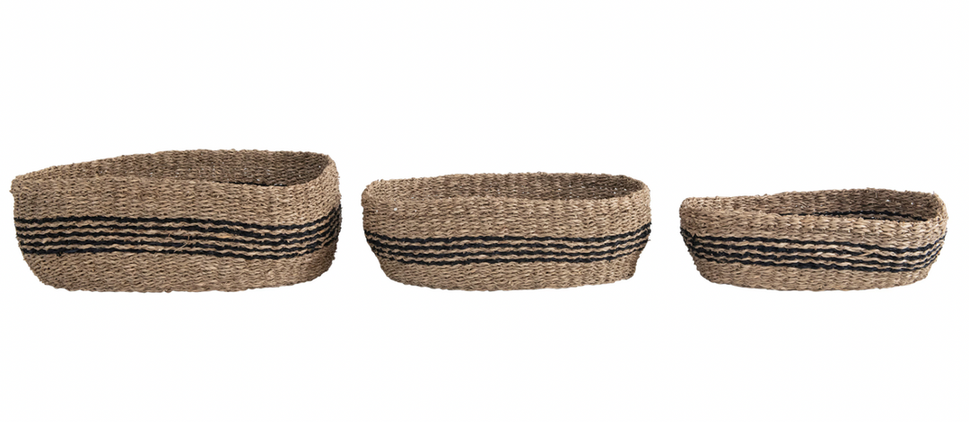 Basket-Handwoven Seagrass w/ Stripes