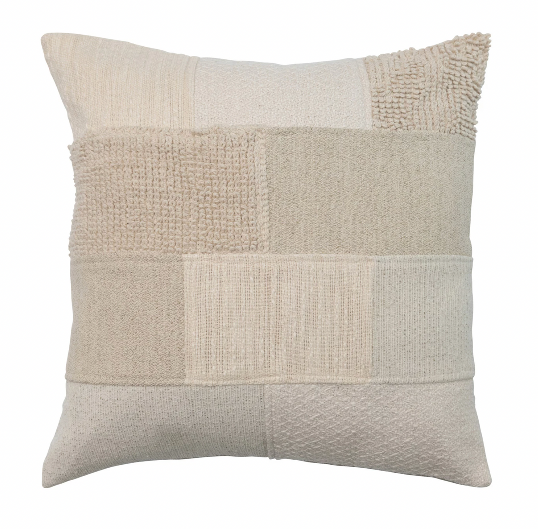 Cotton Patchwork Pillow w/ Chambray Back