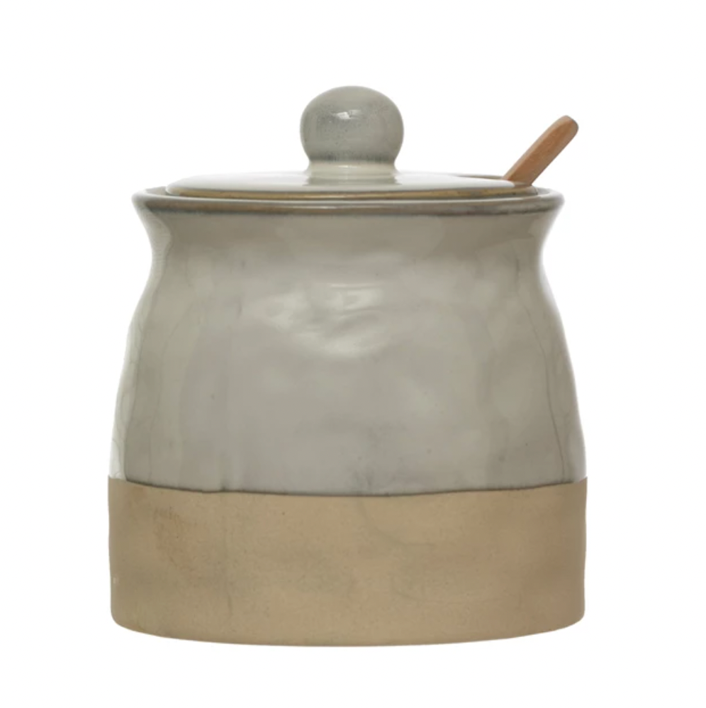 Sugar Pot with Lid and Wood Spoon