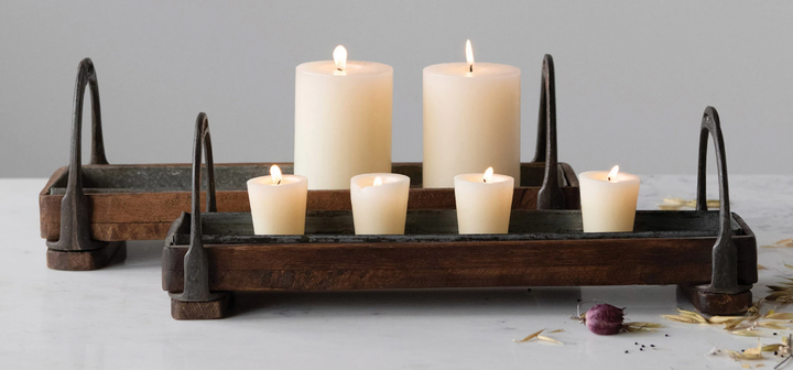 Decorative Reclaimed Wood and Metal Tray with Handles