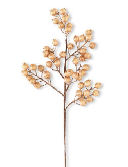 27” Gold Crackle Glitter Rosehip Stem KK