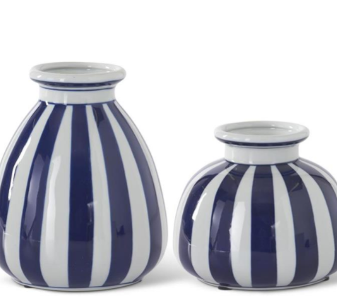 Blue & White Vertical striped Porcelain Vase