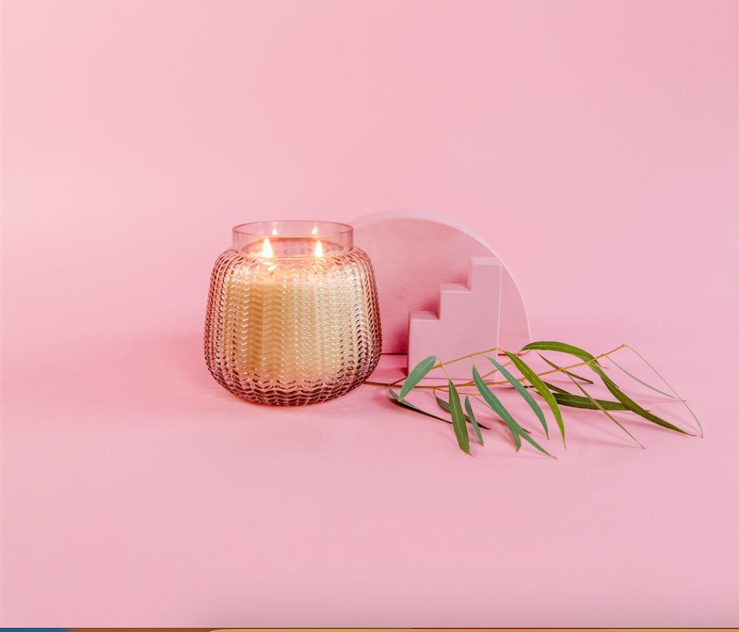 Candle Sweet Grace Ribbed Pink Glass