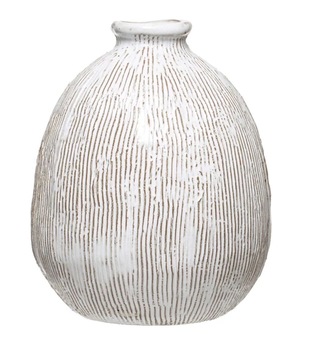 Large Terracotta Vase w/ Engraved Lines