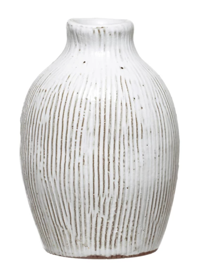 Small Terracotta Vase with Engraved Lines
