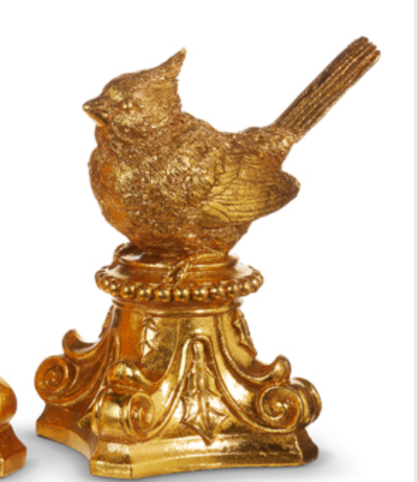 Gold Cardinal on Holly Pedestal