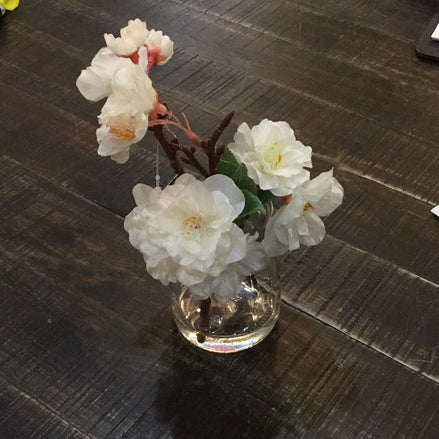6.5” Cream Cherry Blossom In Glass Jar