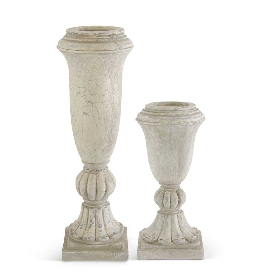 Candleholder Distressed Gray Resin Urn Small