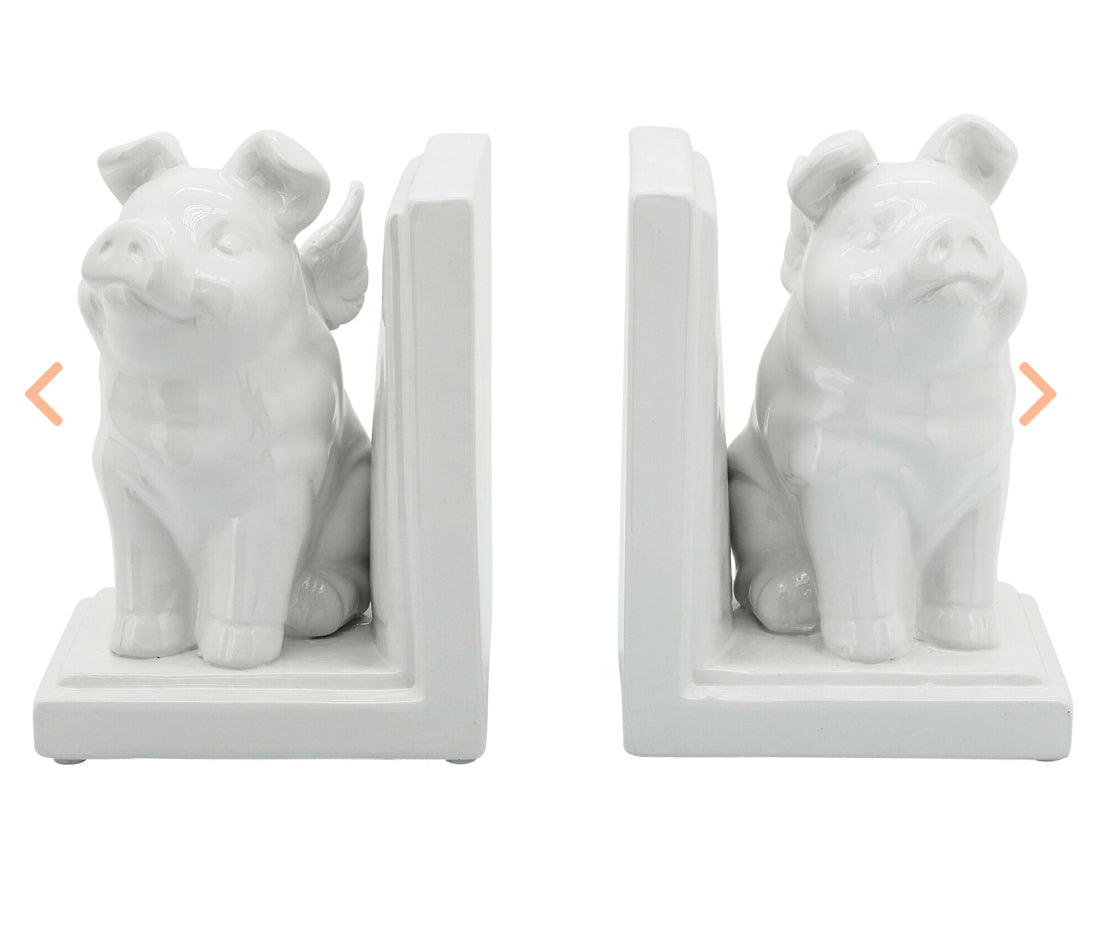 Winged Pig Bookend Set