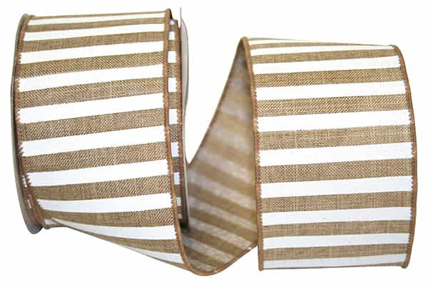 Ribbon Railroad Stripe Wired Edge Tan And White RR