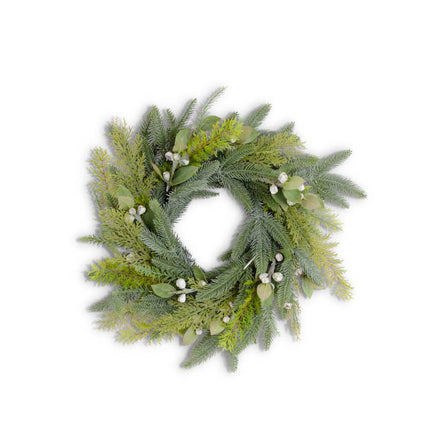 Wreath Mixed Pine w/Cream Pods on Vine Base 20”