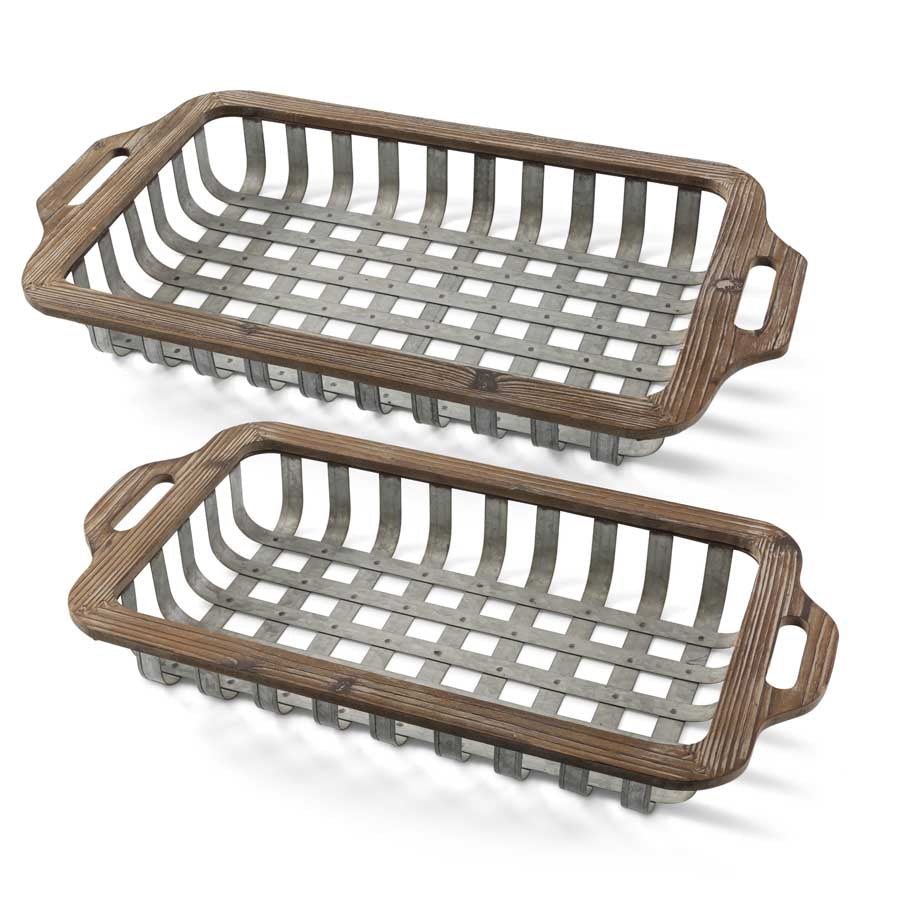 Open Weave Wood and Tin Rectangular Nesting Trays 