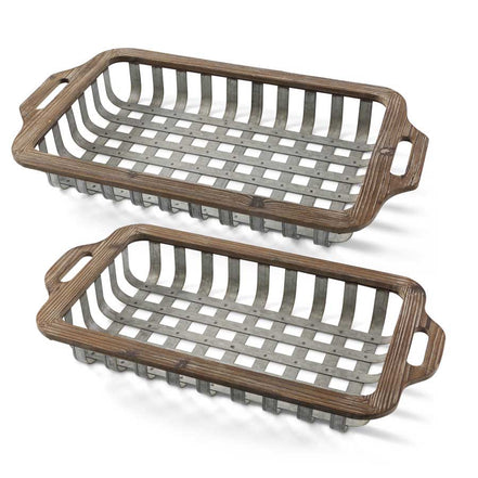 Open Weave Wood and Tin Rectangular Nesting Trays 