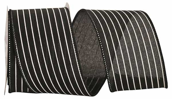 Ribbon Thin Stripe Linen Solid Wired Edge Black RR