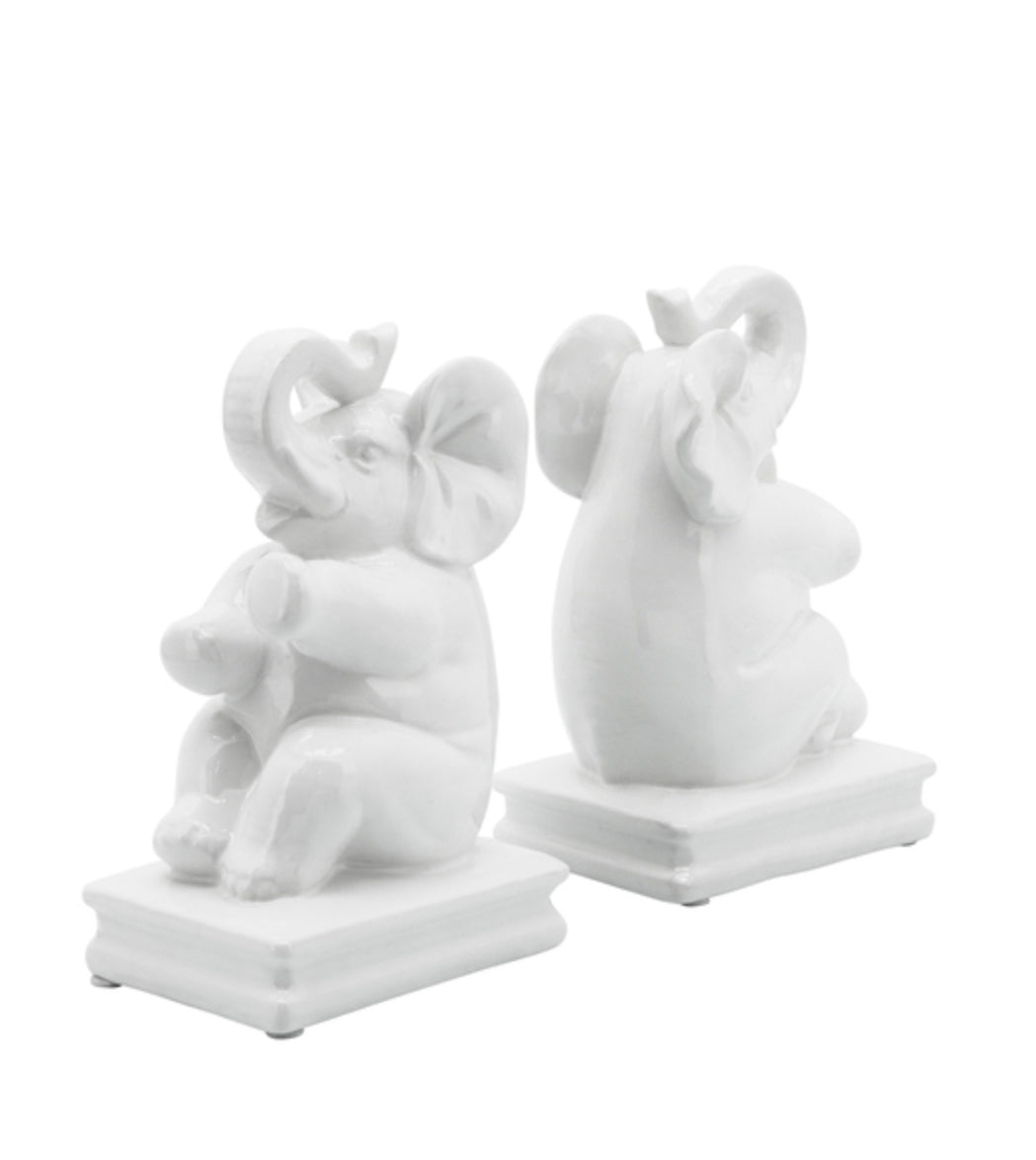 Elephant Bookends White SH 7"  SET OF 2