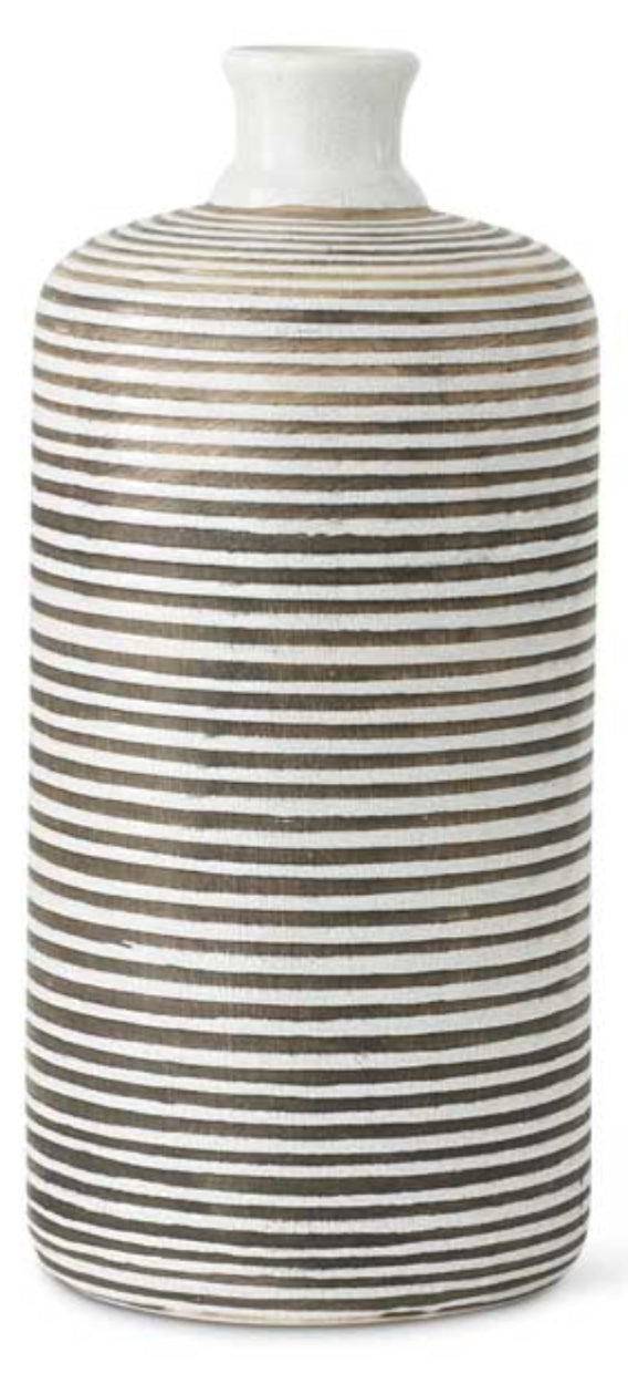 Vase Striped Ceramic White Crackle & Gray Large KK