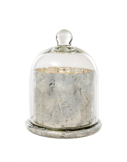 Glass Dome Cloche Candle Silver IND