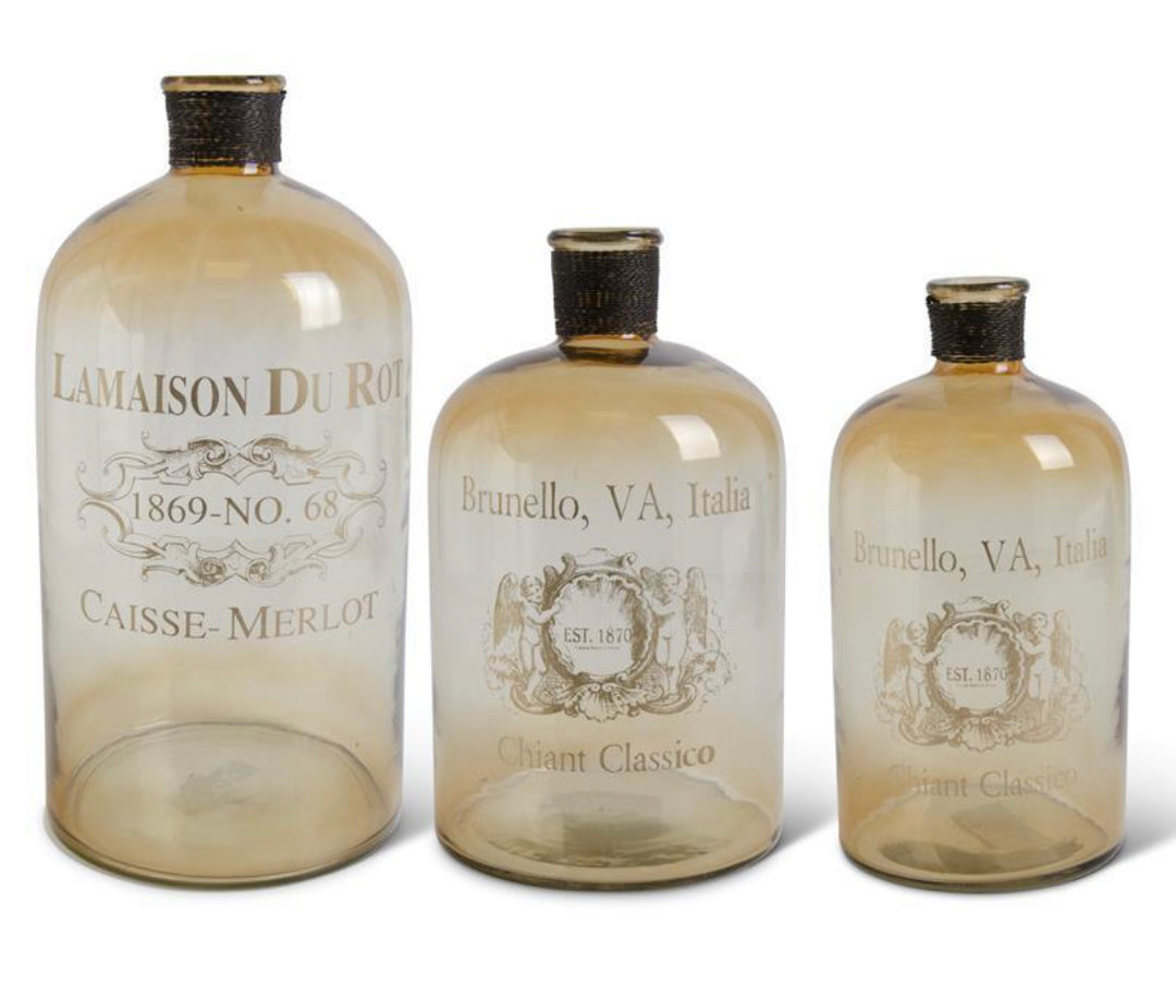 Transparent Brown Glass Bottles w/Script