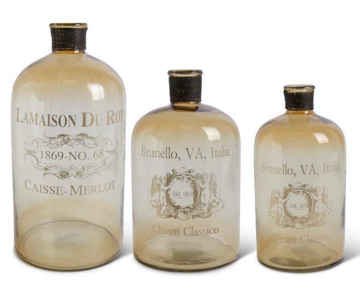 Transparent Brown Glass Bottles w/Script