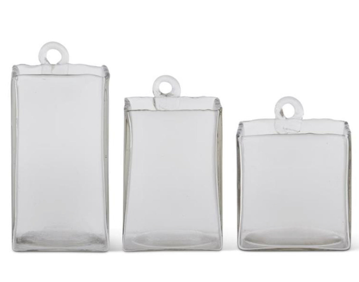 Hand-Blown Square Clear Glass Hanging Vase KK